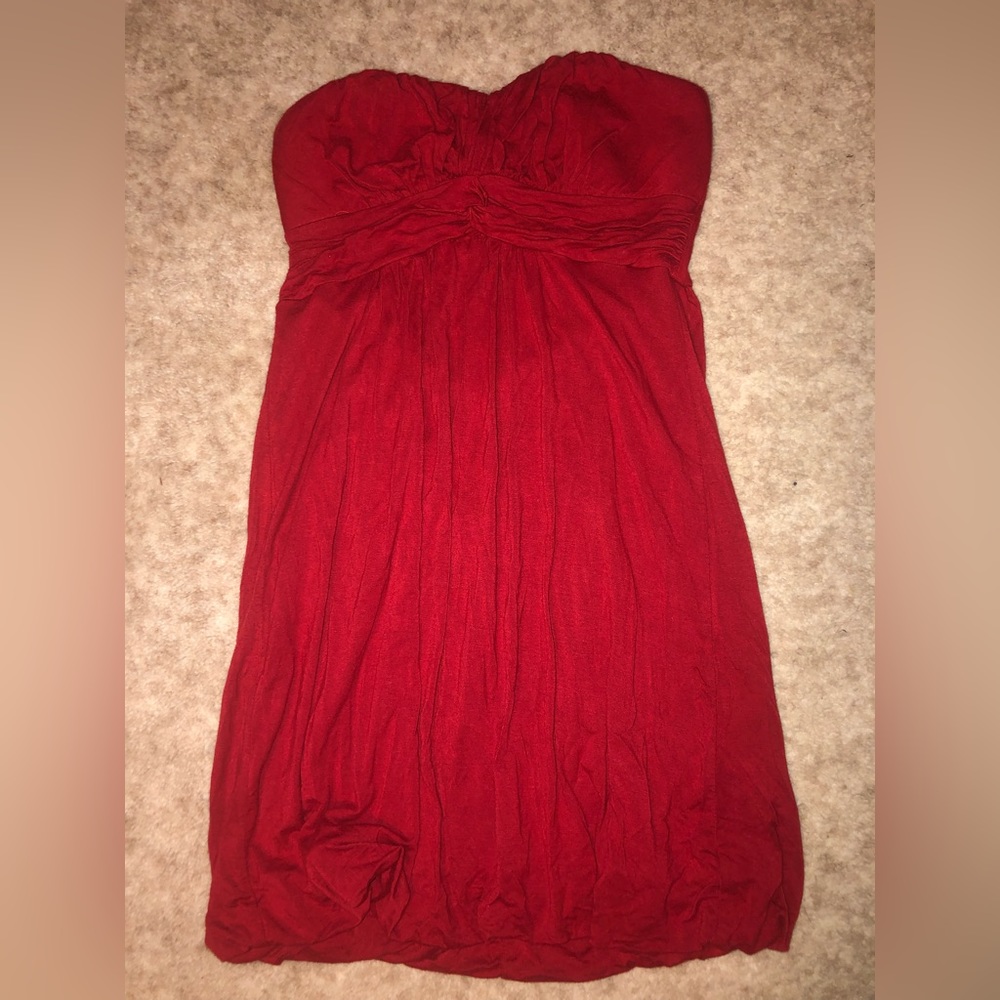 Red strapless dress